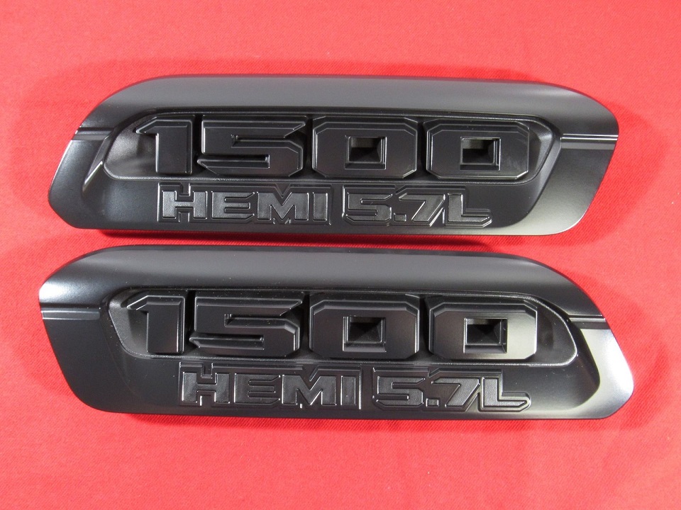 Black "1500 Hemi 5.7L" Hood Emblems 2019-up RAM 1500 - Click Image to Close